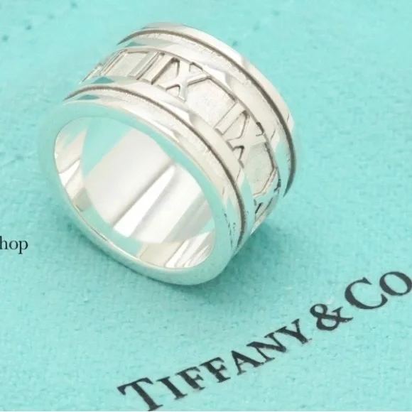 Tiffany & Co. 💯 % Auth 925 Silver Atlas Roman Numeral Wide Ring w/Pouch✨EUC✨ - Picture 1 of 10